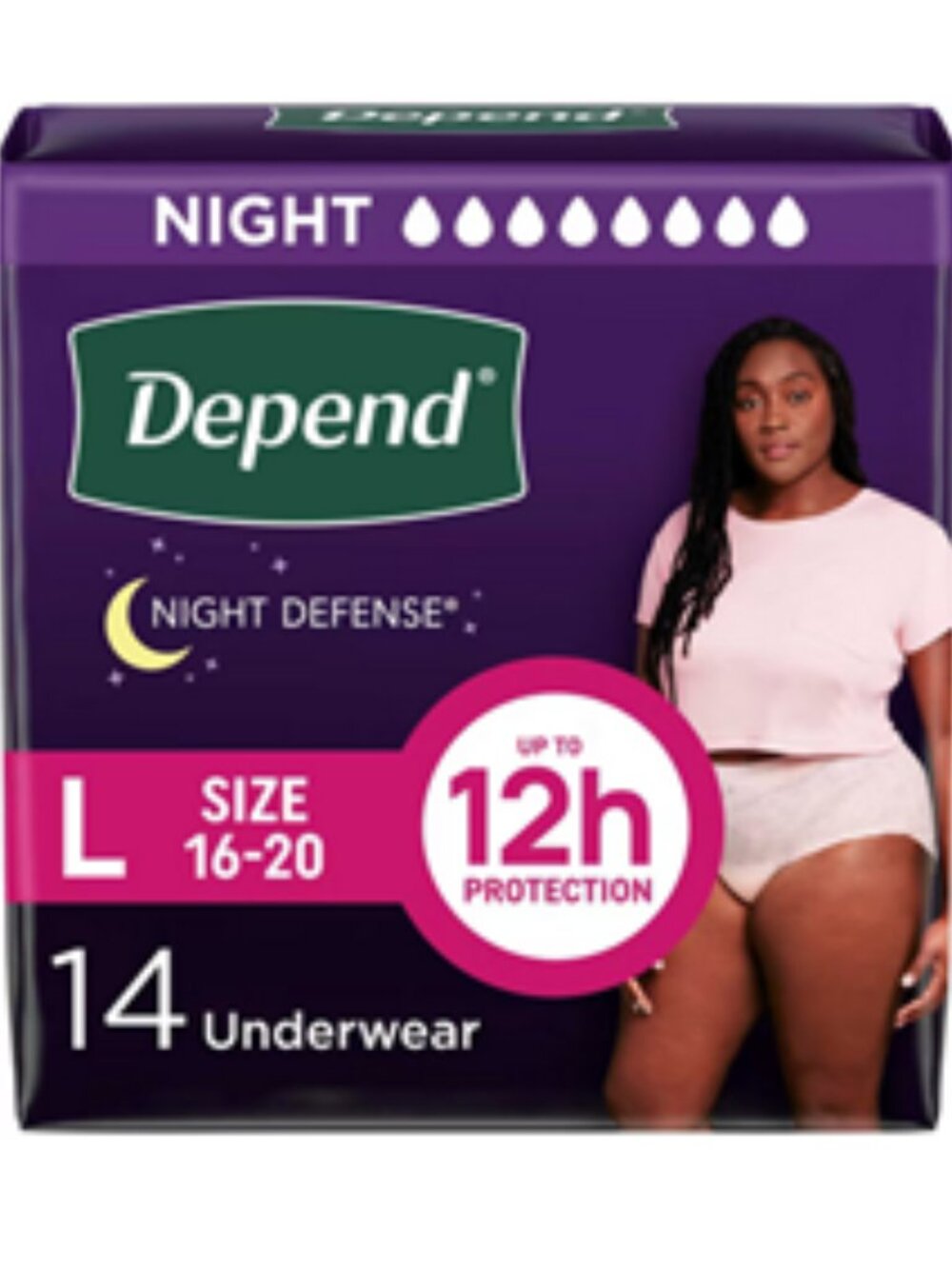 New/Sealed Depend Night Defense Adult Incontinence Underwear for Women, Sz. Lrg.